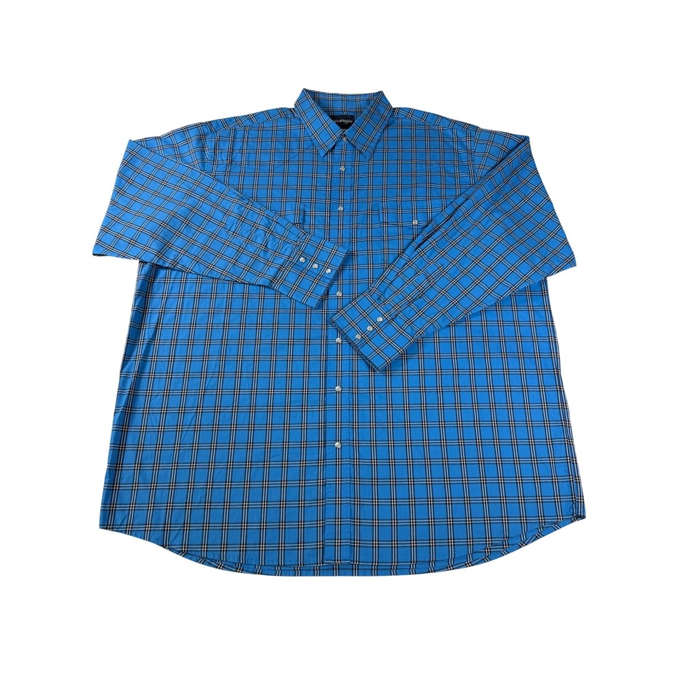 Wrangler Western Plaid Snap Front Cotton Blend Blue Mens 3XLT